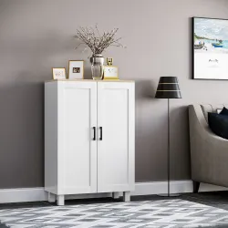 Mueble Auxiliar Moderno con 2 Puertas Estante Ajustable y Base Elevada para Salón Cocina Comedor 60x30x90 cm Blanco - Ogal.Es