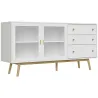 Aparador de Comedor con 2 Puertas de Cristal 3 Cajones y Patas de Madera de Caucho para Cocina Salón 160x40x80 c... - Ogal.Es