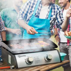 Plancha de Gas Sobremesa con 2 Quemadores de Acero Inoxidable 6 kW con Plancha para Jardín Camping 48,5x48x21 cm... - Ogal.Es