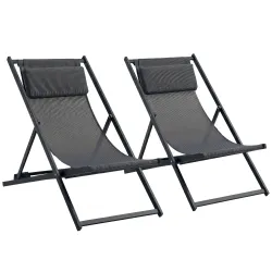 Conjunto de 2 Tumbonas Plegables de Aluminio con Respaldo Regulable en 5 Posiciones y Reposacabezas 60x100x85 cm... - Ogal.Es