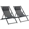 Conjunto de 2 Tumbonas Plegables de Aluminio con Respaldo Regulable en 5 Posiciones y Reposacabezas 60x100x85 cm... - Ogal.Es
