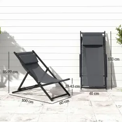 Conjunto de 2 Tumbonas Plegables de Aluminio con Respaldo Regulable en 5 Posiciones y Reposacabezas 60x100x85 cm... - Ogal.Es