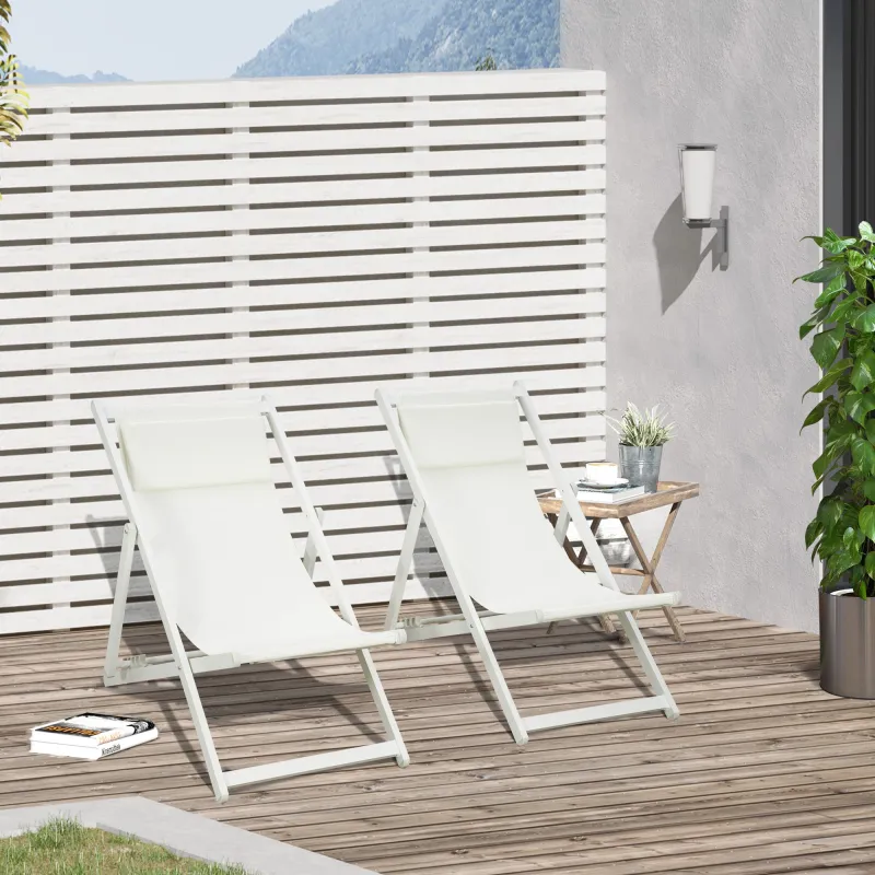 Conjunto de 2 Tumbonas Plegables de Aluminio con Respaldo Regulable en 5 Posiciones Reposacabezas 60x100x85 cm B... - Ogal.Es