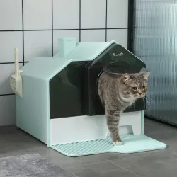 Arenero para Gatos Caja de Arena Cerrada con Bandeja Extraíble Pala y Filtro Desodorizante 47x45x42 cm Turquesa - Ogal.Es