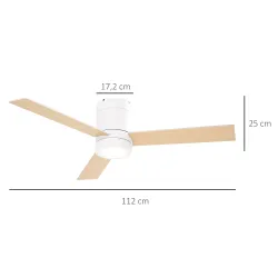 Ventilador de Techo Motor AC 48W con Luz LED Mando a Distancia 3 Velocidades y 3 Aspas de Madera Ø112x25 cm Blanco - Ogal.Es