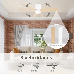 Ventilador de Techo Motor AC 48W con Luz LED Mando a Distancia 3 Velocidades y 3 Aspas de Madera Ø112x25 cm Blanco - Ogal.Es