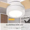 Ventilador de Techo Motor AC 48W con Luz LED Mando a Distancia 3 Velocidades y 3 Aspas de Madera Ø112x25 cm Blanco - Ogal.Es