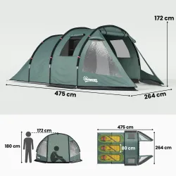 Tienda de Campaña para 3 Personas Impermeable PU2000 mm Protección UV30+ con Bolsa de Transporte 475x264x172 cm ... - Ogal.Es