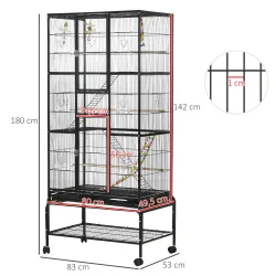 Jaula para Pájaros con Ruedas 83x53x180 cm Pajarera Metálica de 3 Niveles con 3 Perchas Comederos Juguetes Rampa... - Ogal.Es
