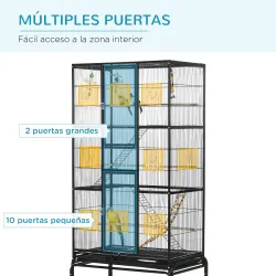 Jaula para Pájaros con Ruedas 83x53x180 cm Pajarera Metálica de 3 Niveles con 3 Perchas Comederos Juguetes Rampa... - Ogal.Es