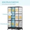 Jaula para Pájaros con Ruedas 83x53x180 cm Pajarera Metálica de 3 Niveles con 3 Perchas Comederos Juguetes Rampa... - Ogal.Es