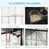 Jaula para Pájaros con Ruedas 83x53x180 cm Pajarera Metálica de 3 Niveles con 3 Perchas Comederos Juguetes Rampa... - Ogal.Es