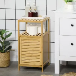 Estantería de Baño de Bambú Estantería de Almacenaje para Baño con 1 Puerta y Estante para Cocina 33x36,5x67 cm ... - Ogal.Es