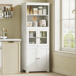 Aparador de Comedor Armario de Cocina con 4 Puertas 2 Estantes Abiertos y Estante Ajustable para Salón 60x30x162... - Ogal.Es