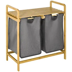 Cesto de Ropa Sucia de Bambú Cesto para la Colada con 2 Bolsas Extraíbles y Estante para Baño 63,5x33x73 cm Natu... - Ogal.Es
