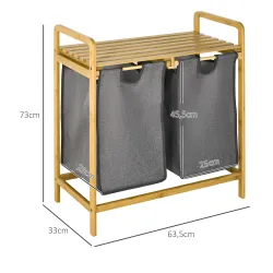 Cesto de Ropa Sucia de Bambú Cesto para la Colada con 2 Bolsas Extraíbles y Estante para Baño 63,5x33x73 cm Natu... - Ogal.Es