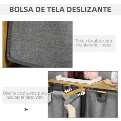 Cesto de Ropa Sucia de Bambú Cesto para la Colada con 2 Bolsas Extraíbles y Estante para Baño 63,5x33x73 cm Natu... - Ogal.Es