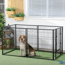 Parque para Perros de 6 Paneles Ajustable Valla Metálica para Mascotas con Marco de Acero 82,5-150x79x81 cm Negro - Ogal.Es