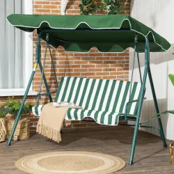 Columpio Balancín de Jardín de 3 Plazas con Cojín Techo Ajustable y Marco de Acero 172x110x153 cm Rayas Verde y ... - Ogal.Es
