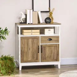 Aparador de Salón Armario Almacenaje de Madera con 2 Puertas Cajón y Estante Ajustable 76,6x35x81,5 cm Blanco y ... - Ogal.Es
