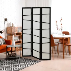 Biombo de 3 Paneles Divisor de Habitación Plegable 120x170 cm Separador de Ambientes para Oficina Salón Negro y ... - Ogal.Es