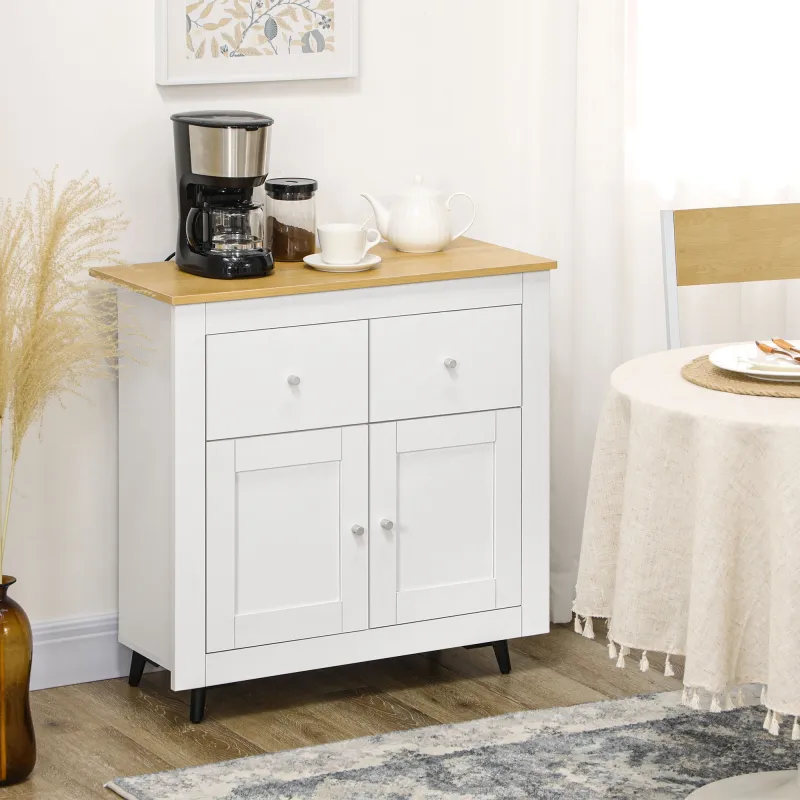 Aparador Compacto de Cocina Buffet Auxiliar de Comedor con Puertas y Cajones para Salón Entrada 78x35x80 cm Blanco - Ogal.Es