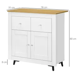 Aparador Compacto de Cocina Buffet Auxiliar de Comedor con Puertas y Cajones para Salón Entrada 78x35x80 cm Blanco - Ogal.Es