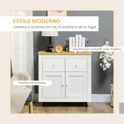 Aparador Compacto de Cocina Buffet Auxiliar de Comedor con Puertas y Cajones para Salón Entrada 78x35x80 cm Blanco - Ogal.Es