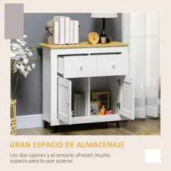 Aparador Compacto de Cocina Buffet Auxiliar de Comedor con Puertas y Cajones para Salón Entrada 78x35x80 cm Blanco - Ogal.Es