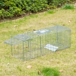 Trampa para Animales Vivos Plegable 93x31x34,5 cm Jaula de Captura de Alambre con Puerta y Asa para Conejos Plata - Ogal.Es