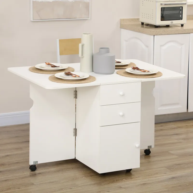 Mesa de Comedor Plegable Alas Abatibles con Ruedas y 2 Cajones Mesa de Cocina Pequeña Estilo Moderno 120x80x75 c... - Ogal.Es
