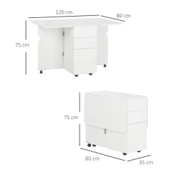 Mesa de Comedor Plegable Alas Abatibles con Ruedas y 2 Cajones Mesa de Cocina Pequeña Estilo Moderno 120x80x75 c... - Ogal.Es