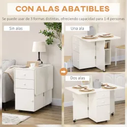 Mesa de Comedor Plegable Alas Abatibles con Ruedas y 2 Cajones Mesa de Cocina Pequeña Estilo Moderno 120x80x75 c... - Ogal.Es