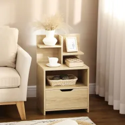 Mesita de Noche Mesilla de Noche Moderna con Cajón y Estantes de Almacenamiento para Salón Dormitorio 45x35x73cm... - Ogal.Es