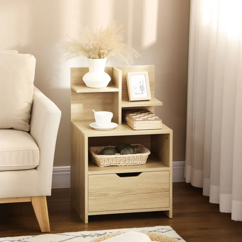 Mesita de Noche Mesilla de Noche Moderna con Cajón y Estantes de Almacenamiento para Salón Dormitorio 45x35x73cm... - Ogal.Es