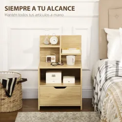 Mesita de Noche Mesilla de Noche Moderna con Cajón y Estantes de Almacenamiento para Salón Dormitorio 45x35x73cm... - Ogal.Es