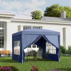 Carpa Plegable con 4 Paredes Desmontables 3x3 m Cenador de Jardín con Bolsa de Transporte Impermeable Anti-UV Azul - Ogal.Es
