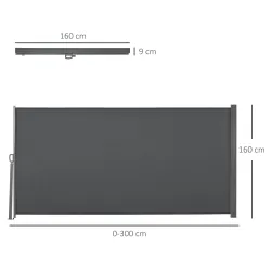 Toldo Lateral Retráctil 300x160 cm Pantalla Enrollable Mampara de Privacidad y Protección Solar para Balcón Terr... - Ogal.Es