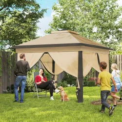 Carpa Plegable 3,3x3,3 m con Altura Ajustable Doble Techo 4 Mosquiteras Extraíbles y Bolsa de Transporte Anti-UV... - Ogal.Es