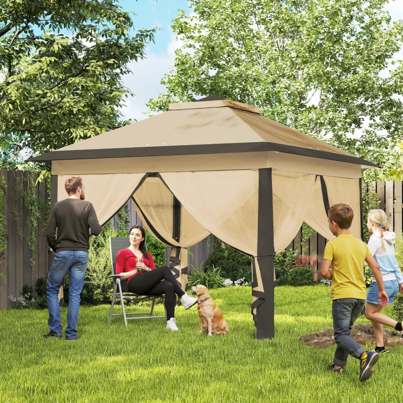 Carpa Plegable 3,3x3,3 m con Altura Ajustable Doble Techo 4 Mosquiteras Extraíbles y Bolsa de Transporte Anti-UV... - Ogal.Es