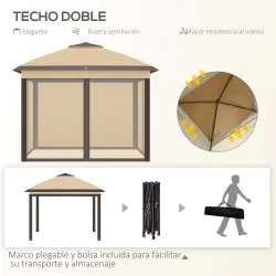 Carpa Plegable 3,3x3,3 m con Altura Ajustable Doble Techo 4 Mosquiteras Extraíbles y Bolsa de Transporte Anti-UV... - Ogal.Es