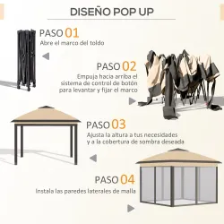 Carpa Plegable 3,3x3,3 m con Altura Ajustable Doble Techo 4 Mosquiteras Extraíbles y Bolsa de Transporte Anti-UV... - Ogal.Es