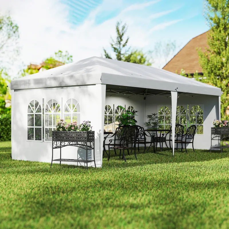 Carpa Plegable 6x3 m con 4 Laterales Desmontables Cenador de Jardín con 4 Ventanas Visibles y Bolsa de Transport... - Ogal.Es
