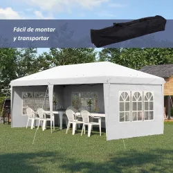 Carpa Plegable 6x3 m con 4 Laterales Desmontables Cenador de Jardín con 4 Ventanas Visibles y Bolsa de Transport... - Ogal.Es