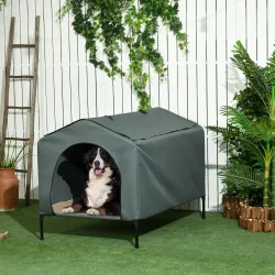 Caseta para Perros con Cubierta Exterior 130x85x95 cm Cama Elevada para Mascotas con Cojín para Perros Grandes Gris - Ogal.Es