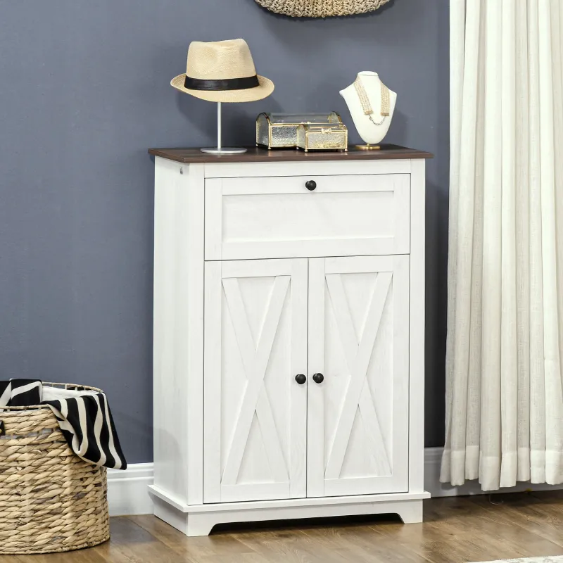 Aparador para Salón Armario de Almacenamiento con Puertas Dobles Cajón y Estante Ajustable 60x30x87,4 cm Blanco - Ogal.Es