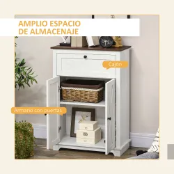 Aparador para Salón Armario de Almacenamiento con Puertas Dobles Cajón y Estante Ajustable 60x30x87,4 cm Blanco - Ogal.Es