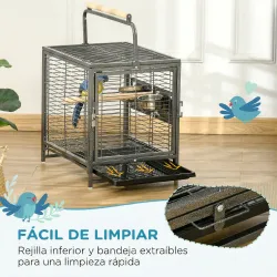 Jaula para Pájaros Portátil con 2 Perchas de Madera 2 Comederos y Bandeja Extraíble 48x38x47,8 cm Negro - Ogal.Es
