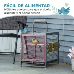 Jaula para Pájaros Portátil con 2 Perchas de Madera 2 Comederos y Bandeja Extraíble 48x38x47,8 cm Negro - Ogal.Es