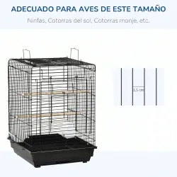 Jaula para Pájaros Jaula de Aves 40x40x59 cm con Techo Abatible 2 Perchas 2 Comederos y Bandeja Extraíble Negro - Ogal.Es